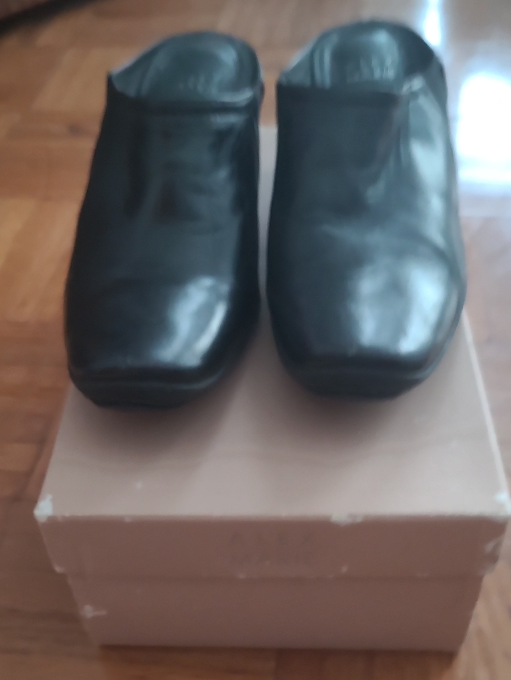 Alex Marie Black Leather Slip-On Wedge